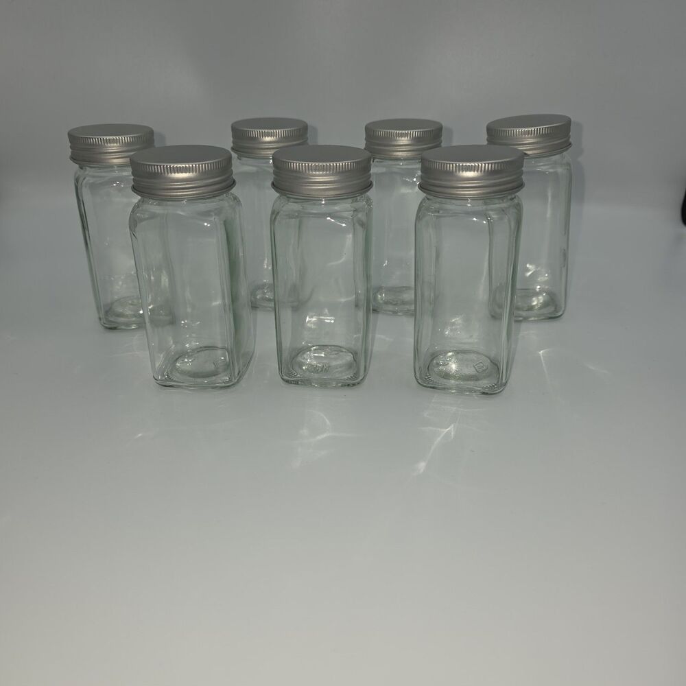 Empty Spice Jars, 7Pcs 4 Oz Glass Spice Bottle with Lids, New In Box